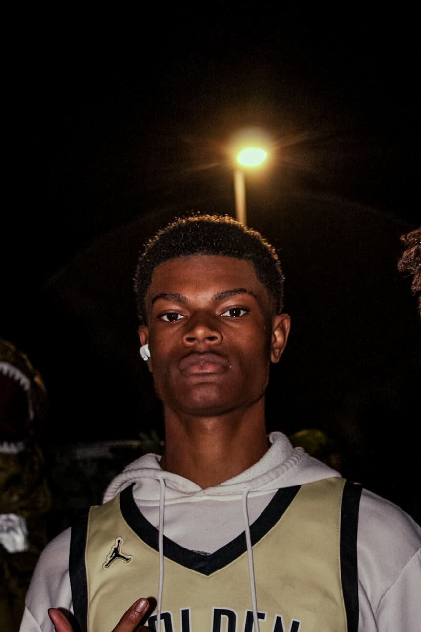 Nighttime portrait with street light halo