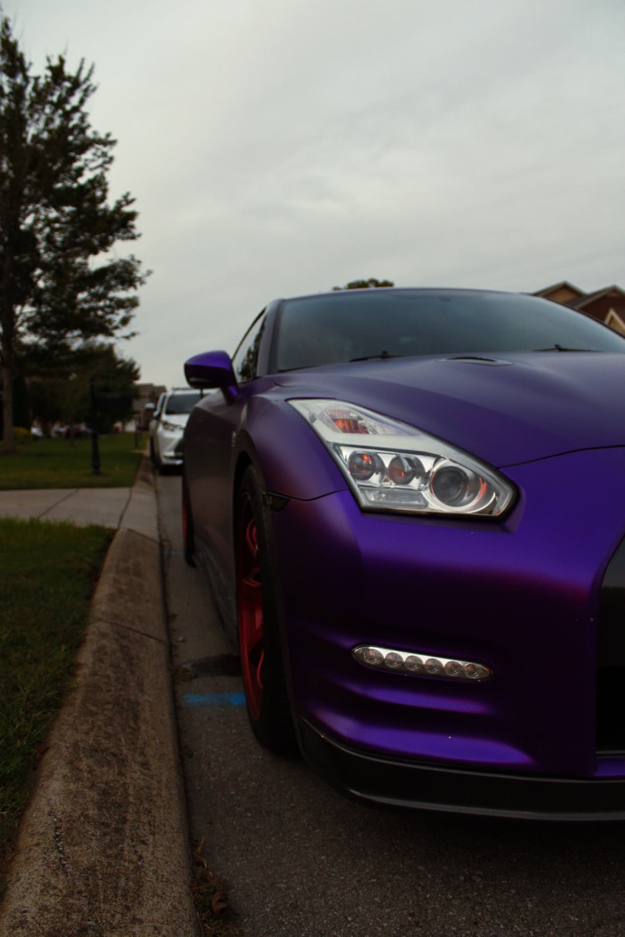 Purple matte Nissan GT-R front view